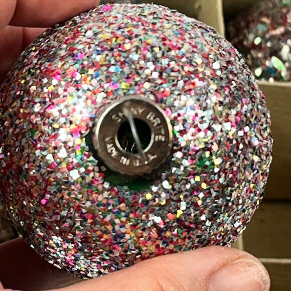 Vtg Decorated Shiny Brite Glitter Shard Glass Ornaments Set of 12 Mixed USA - Picture 9 of 16